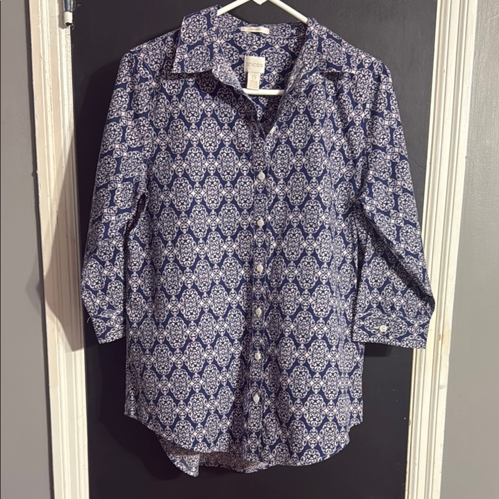 Chico’s No-Iron 3/4 Sleeve Button Down Cotton Shirt Size: 0 (4/S)